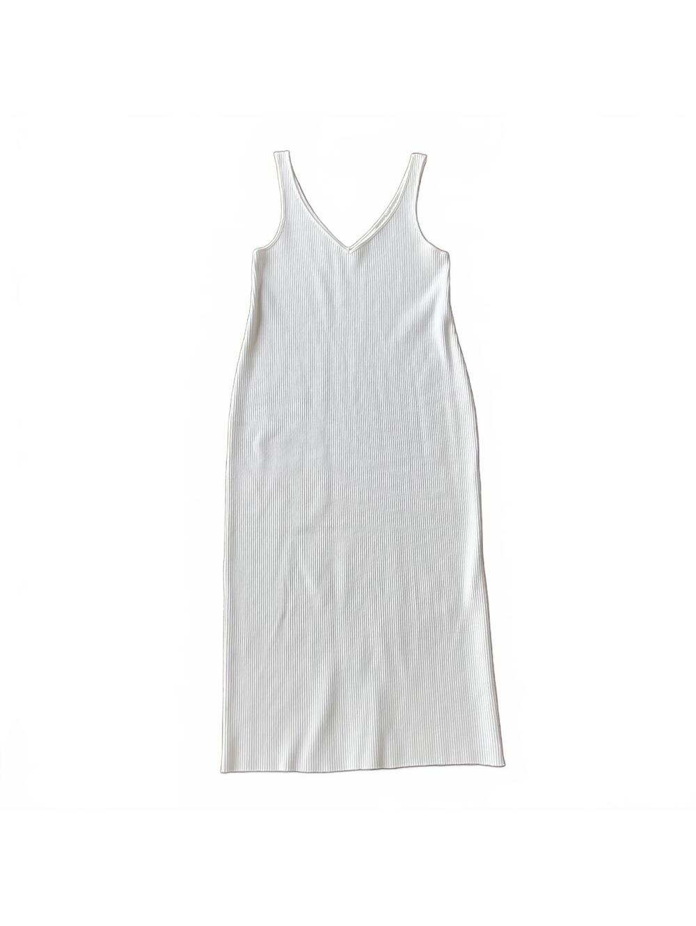 Vince white ribbed sleeveless midi dress M v-neck capsule wardrobe quiety luxury